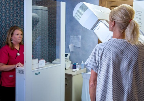 Patient receiving a mammogram 